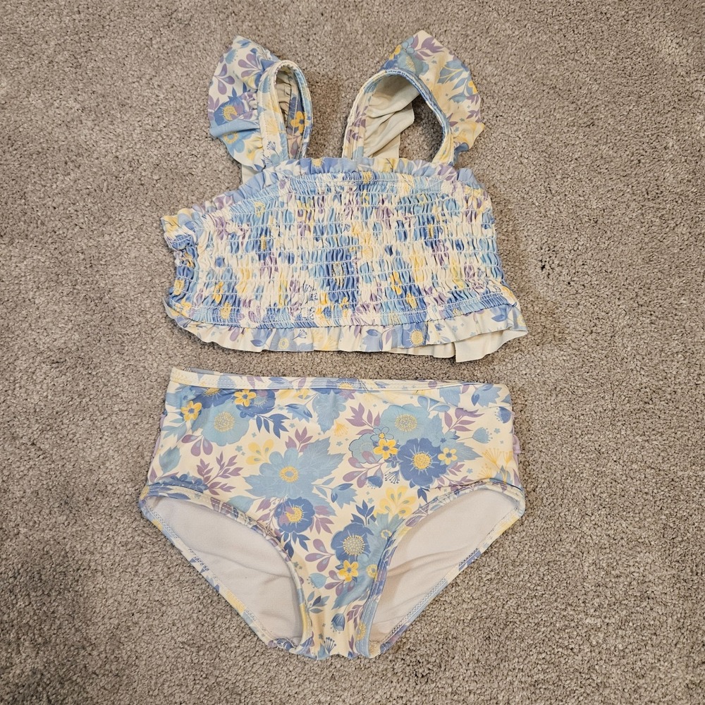 RuffleButts Girls 5T Floral Smocked Ruffle 2-Piece Swimsuit Top & Bottom‎